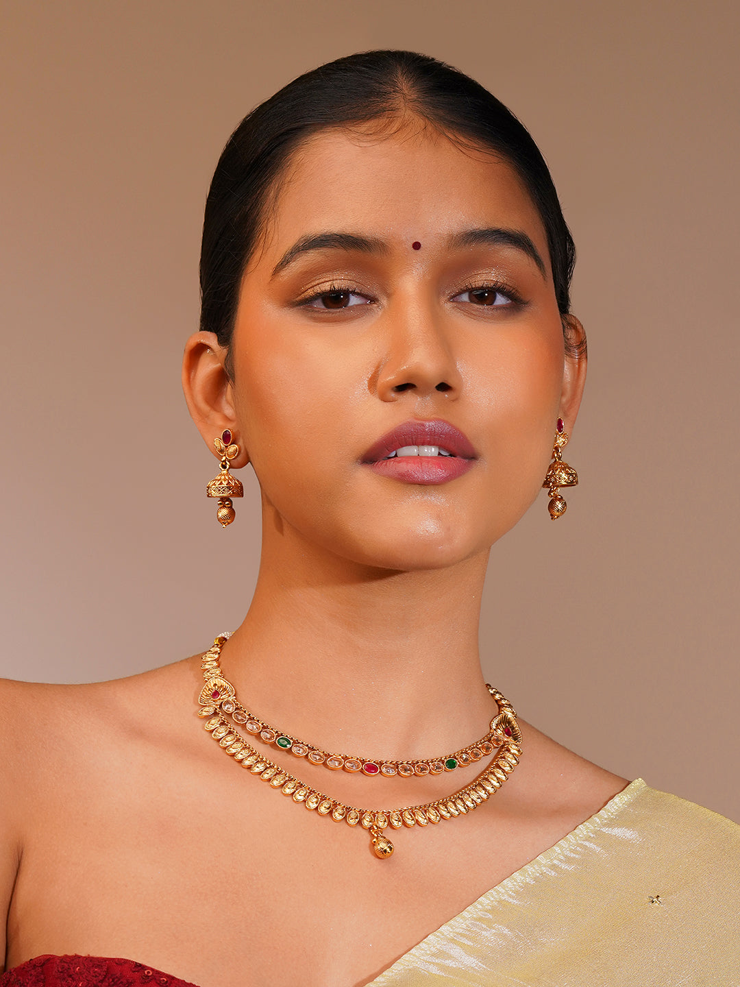 Aanura Gold Plated Dual-Layer Necklace Set