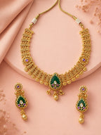 Aanura Gold Plated Emerald Aura Necklace Set