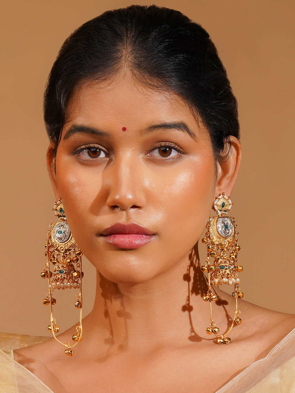 Aanura Gold Plated Temple Statement Earrings