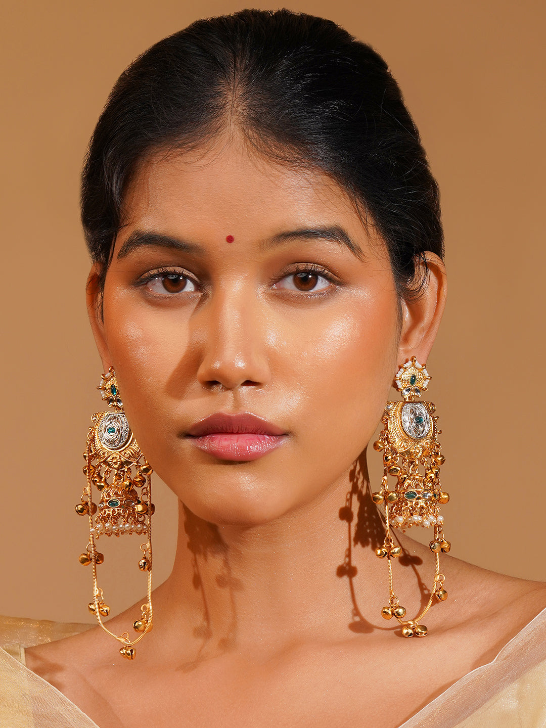 Aanura Gold Plated Temple Statement Earrings