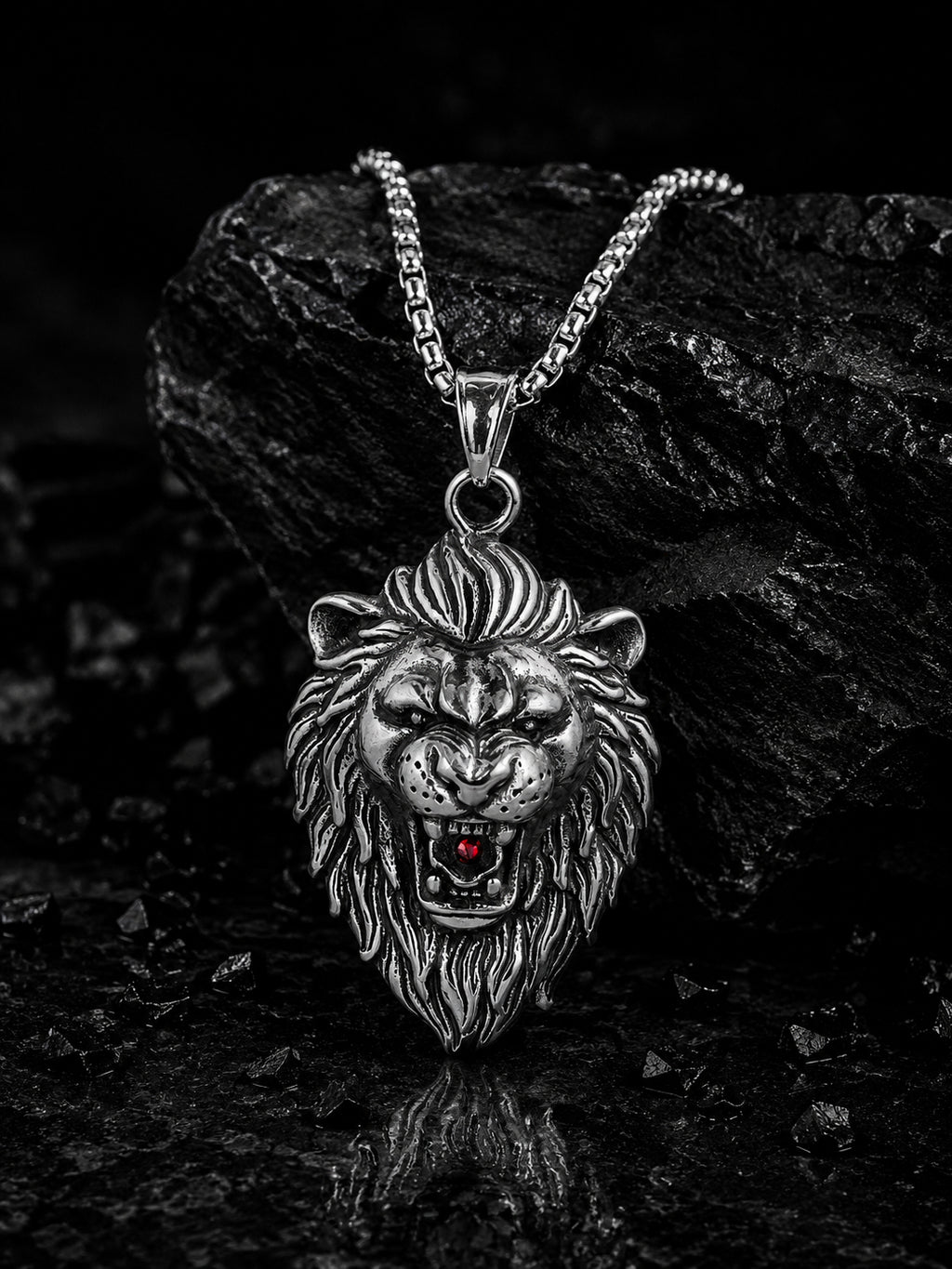 Aanura Silver Lion Pendant Chain For Men