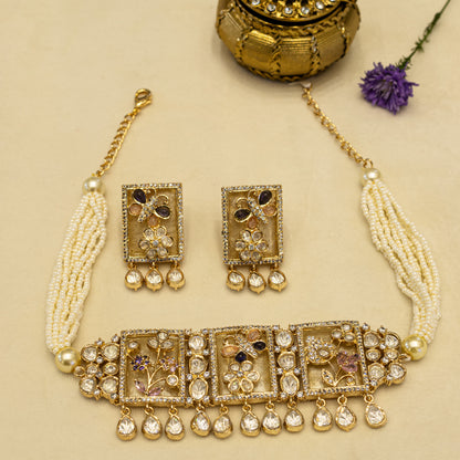 Aanura Floral Panel Choker Necklace Set