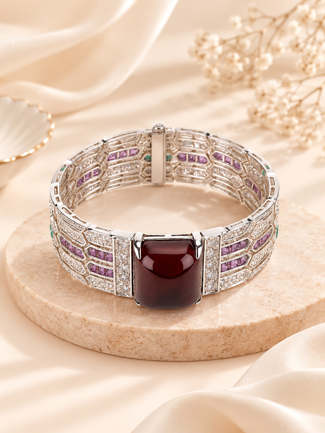 Aanura Regal Garnet Glow Stainless Bracelet