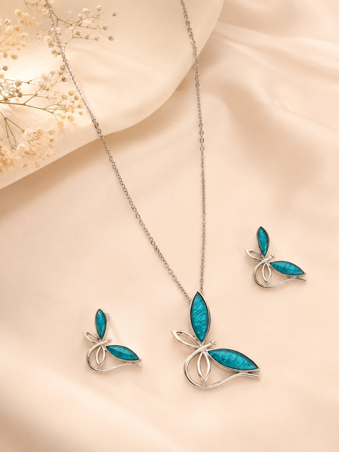 Aanura Blue Butterfly Necklace & Earrings Set