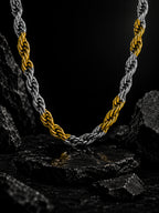 18K Gold & Silver Rhodium-Plated Waterproof Stainless Steel Rope Chain