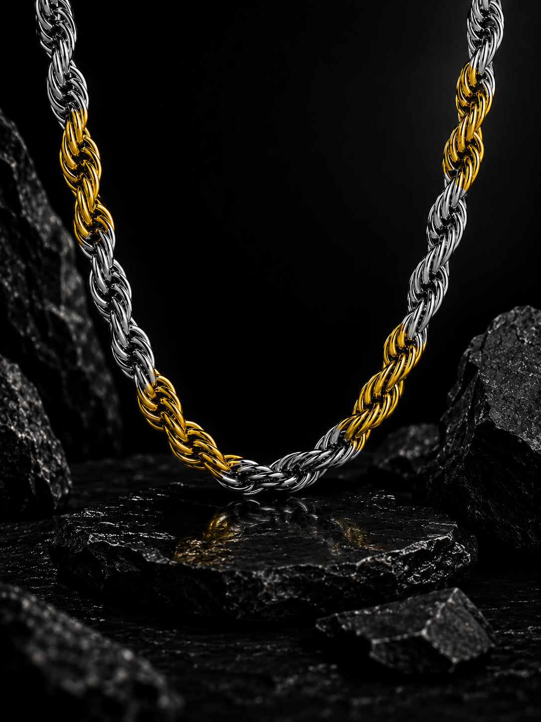 Aanura Dual-Tone Rope Chain Necklace For Men