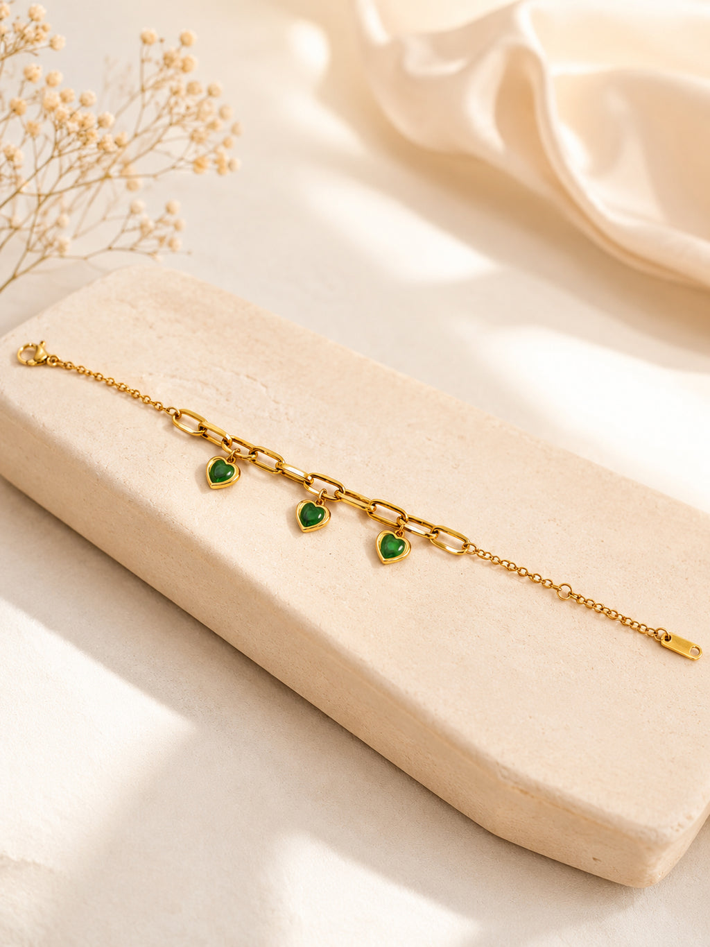 Aanura Triple Heart Charm Gold Plated Bracelet