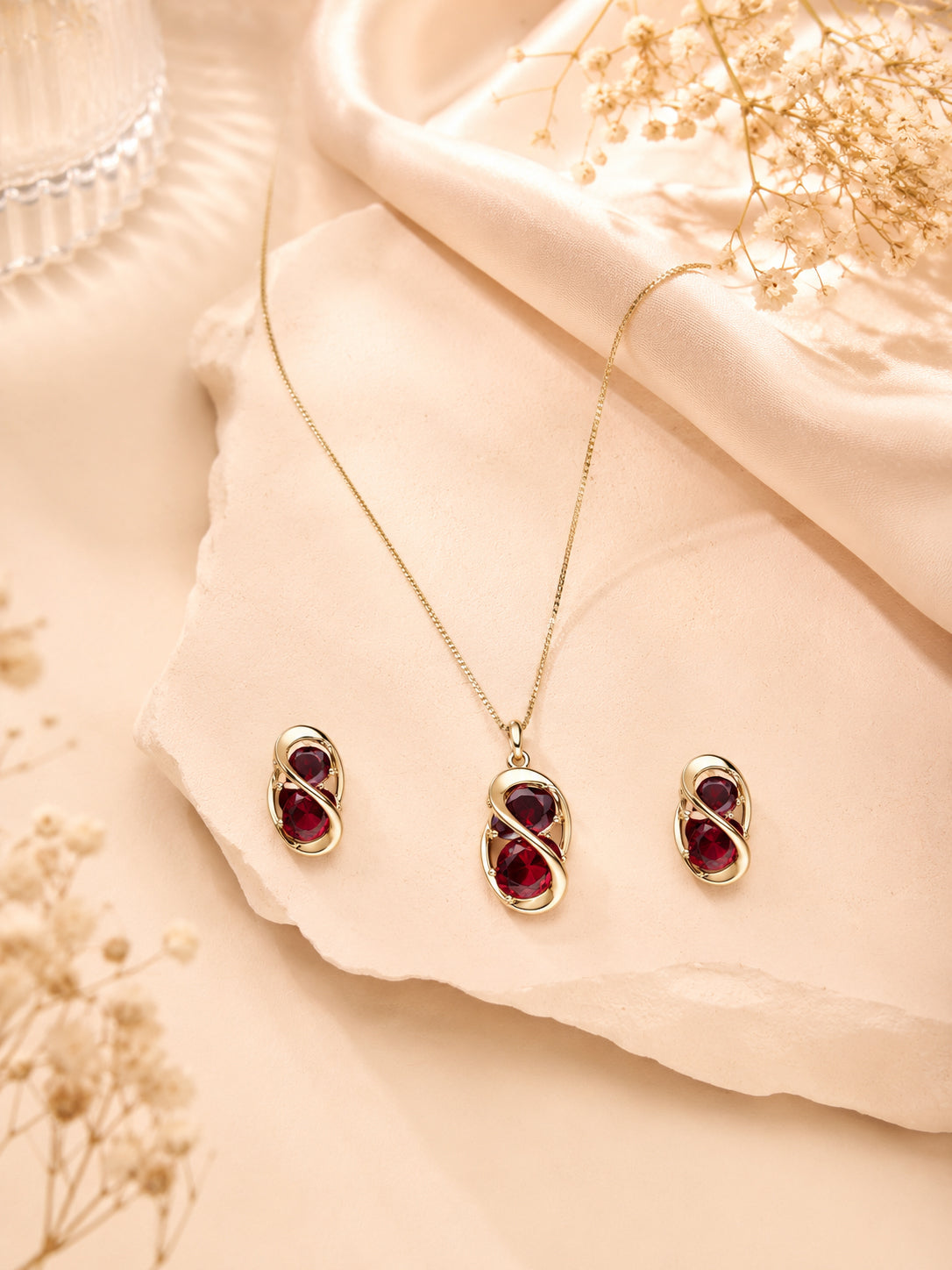 Aanura Golden Infinity Gem Necklace & Earrings Set