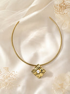 Aanura Gold Choker with Pearl Textured Pendant