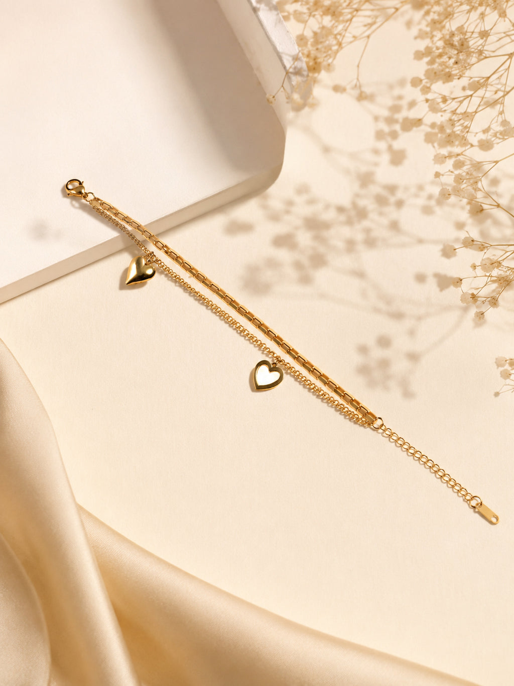 Aanura Heart Charm Gold Plated Chain Bracelet