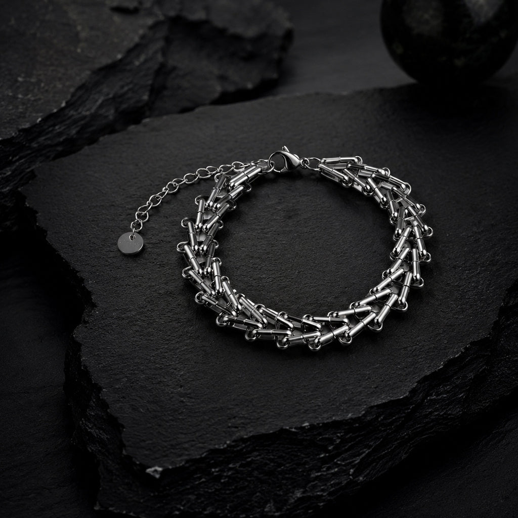Rhodium Plated Rope Chain & Multi-Link Bracelet Combo for Men