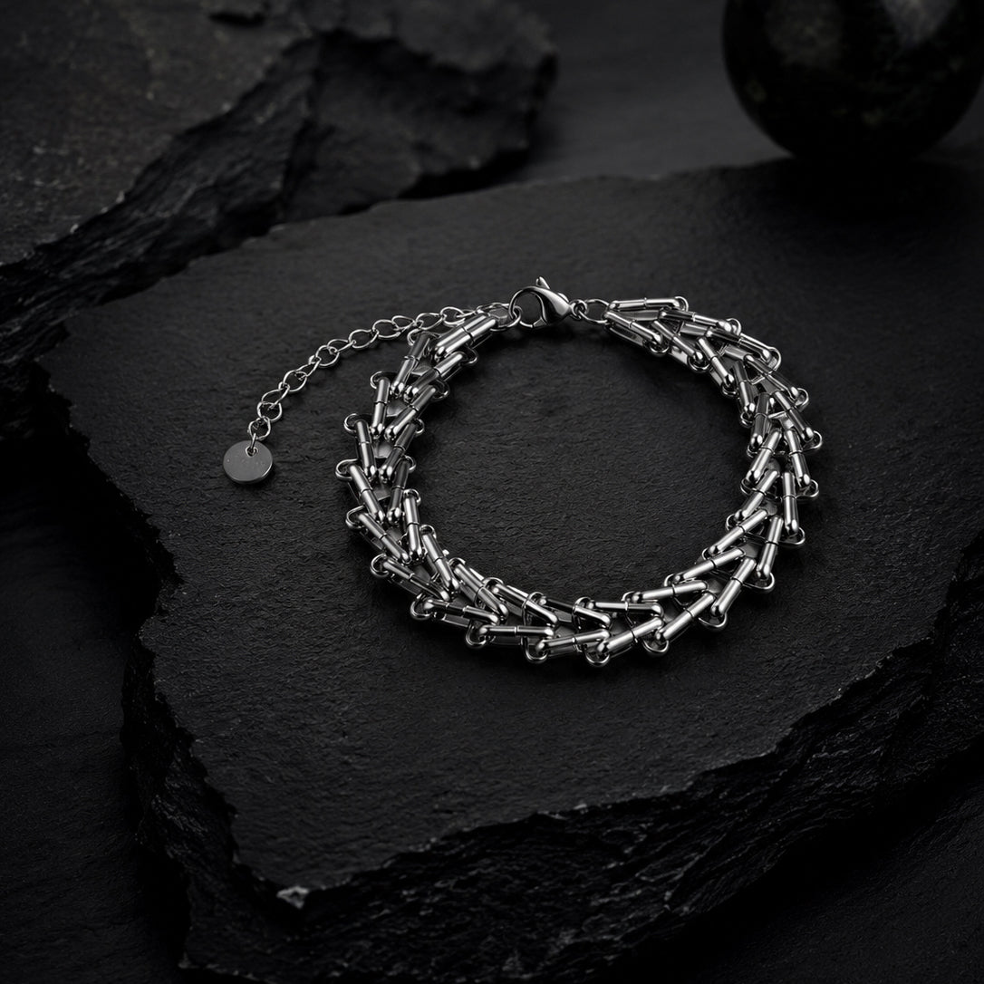 Rhodium Plated Rope Chain & Multi-Link Bracelet Combo for Men