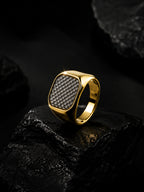 18K Gold Carbon Weave Anti-Tarnish Waterproof Ring