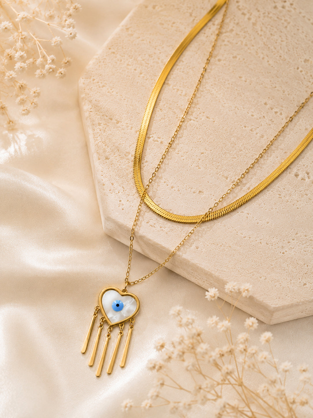 Aanura Evil Eye Heart Layered Pendant Necklace