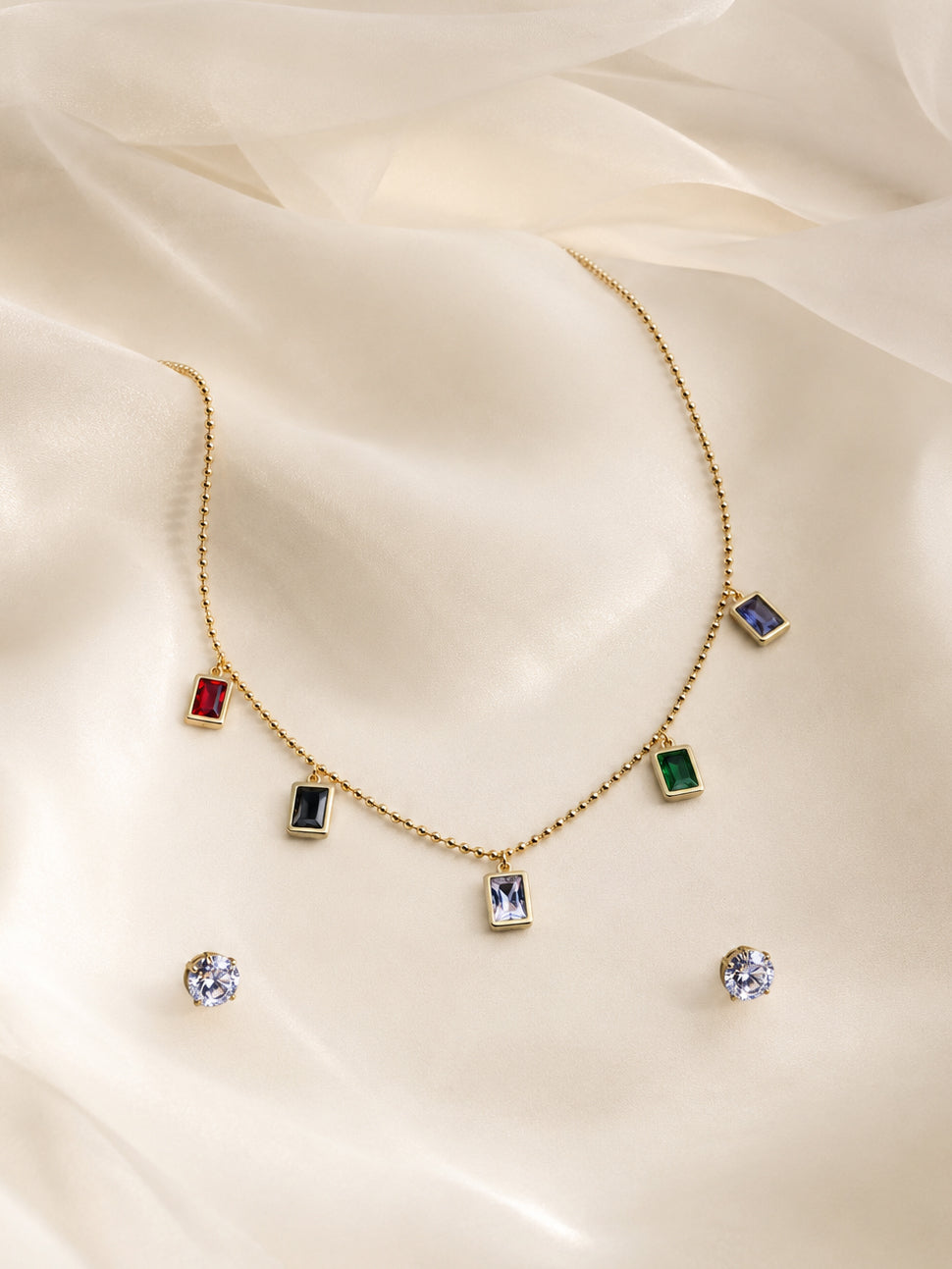 Aanura Multicolor Rectangle Charm Necklace