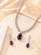 Aanura Purple Teardrop Crystal Necklace Set