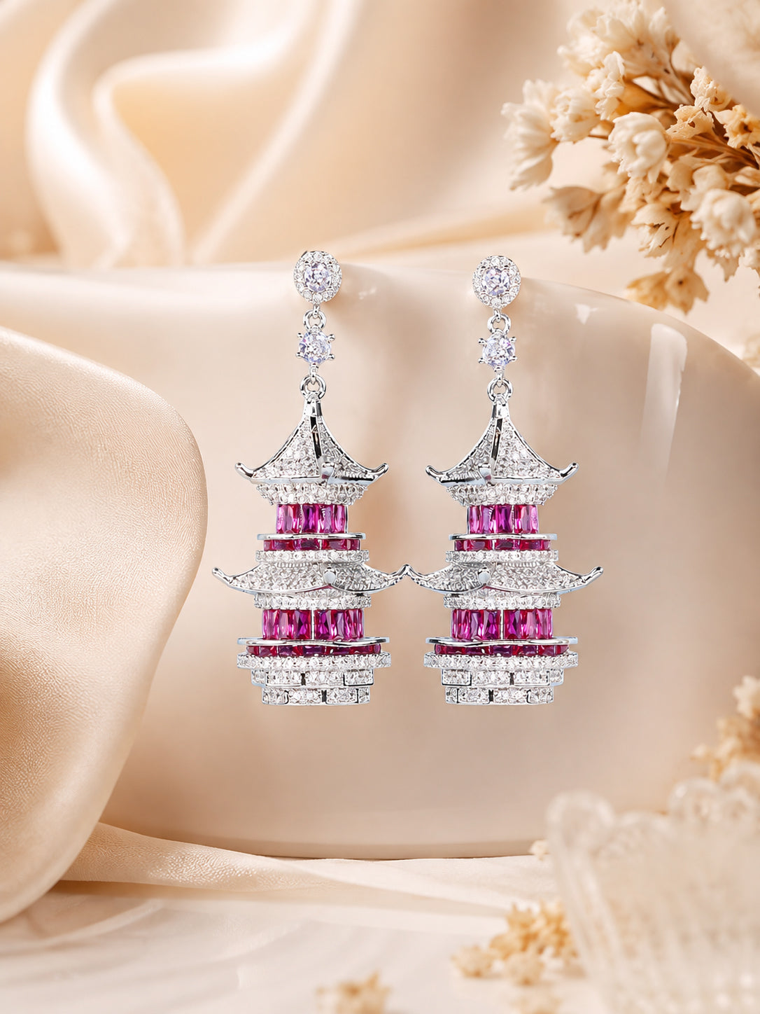 Aanura Ruby Pagoda-Inspired Statement Earrings