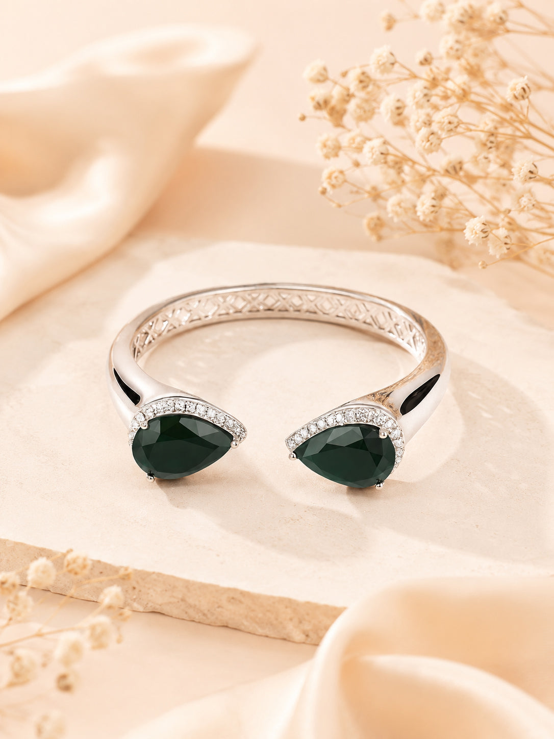 Aanura Emerald Twin Charm Silver Bracelet