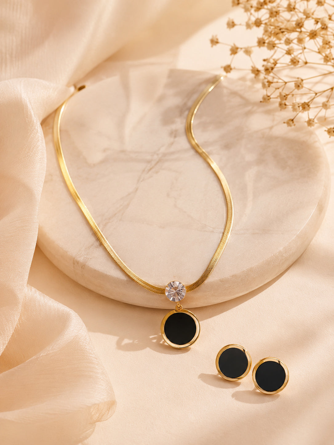 Aanura Golden Circle Drop Necklace & Earrings Set