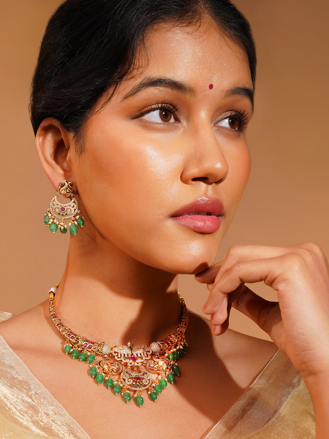 Aanura Gold Plated Temple Necklace & Earring Set