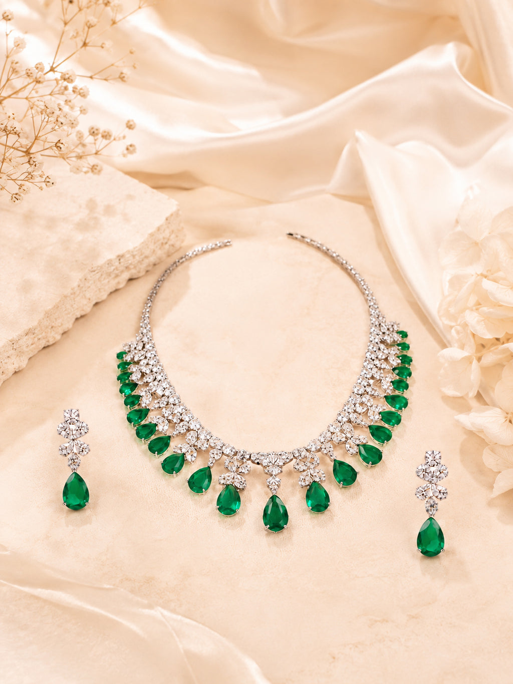 Aanura Ruby Teardrop Floral Necklace Set