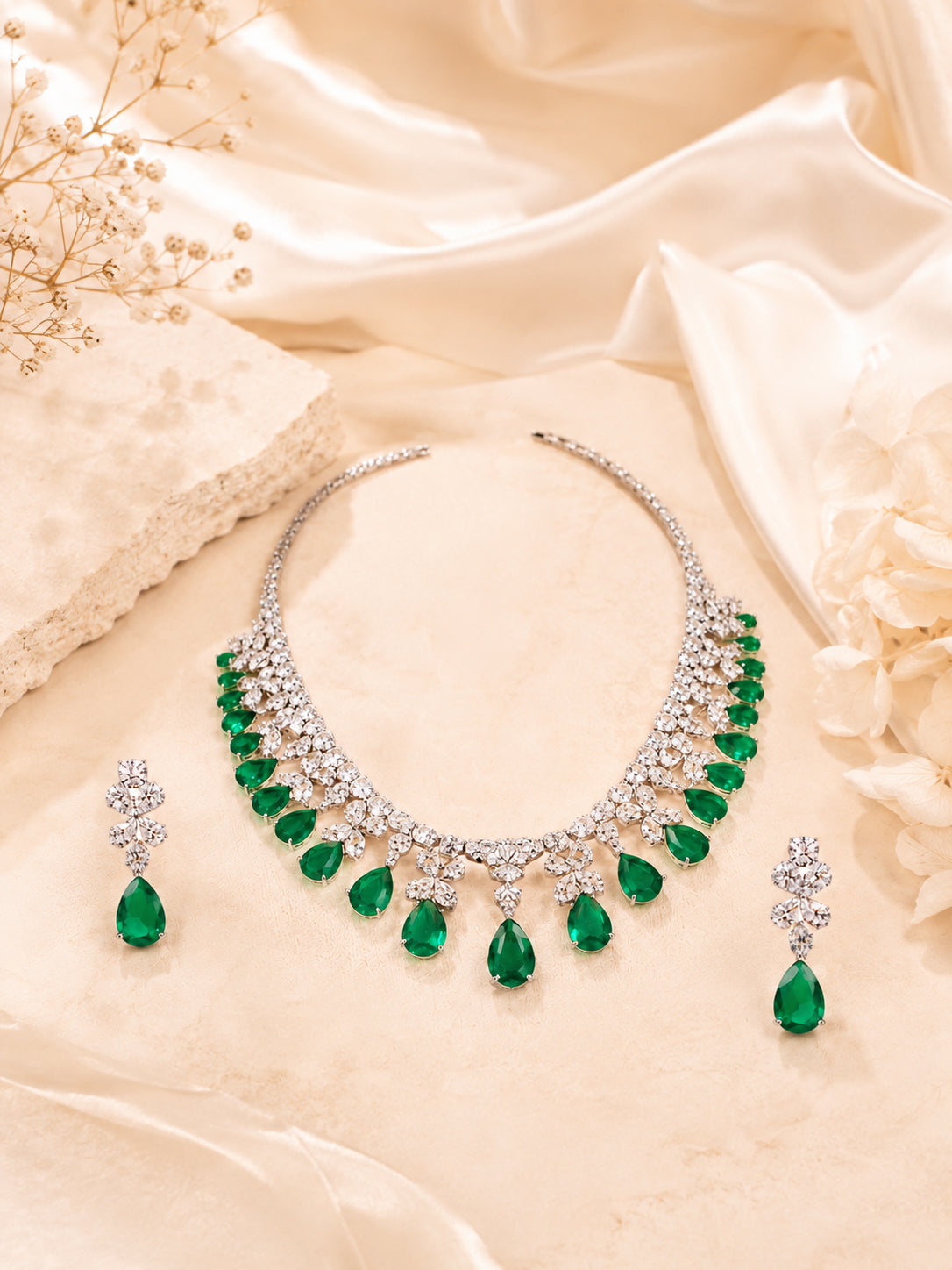Aanura Ruby Teardrop Floral Necklace Set
