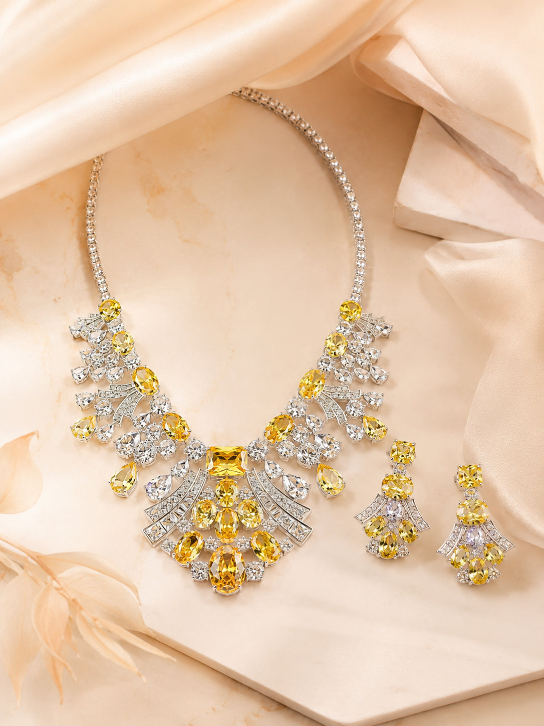 Aanura Radiant Yellow Gemstone Necklace Set