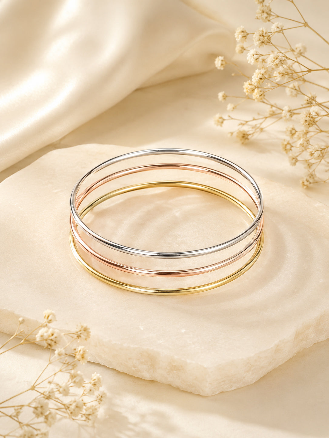 Aanura Trio Tone Minimal Slip-On Bracelet Set