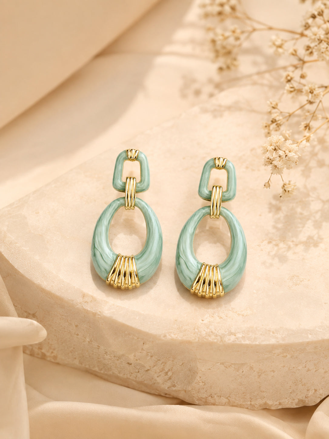 Aanura Jade Oval Abstract Earrings