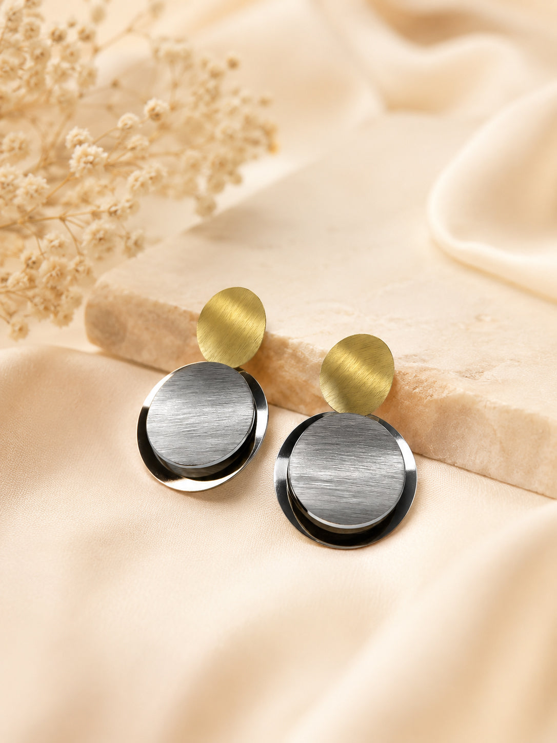 Aanura Dual Tone Modern Circle Earrings