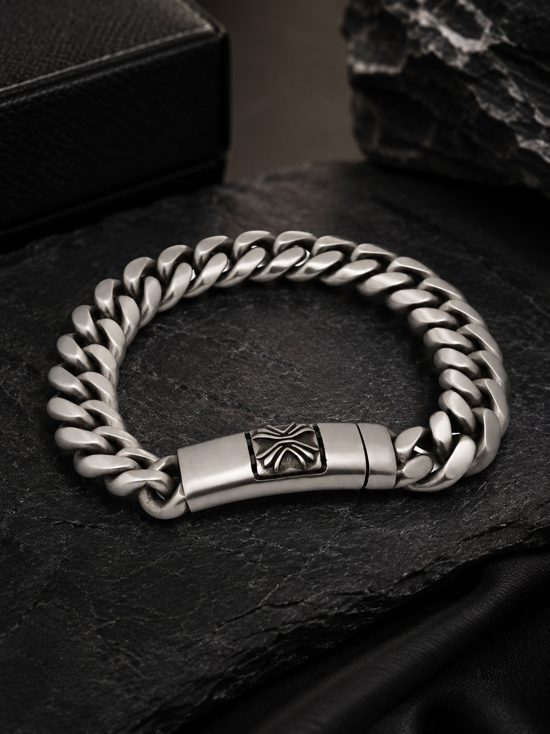 Aanura Silver Stainless Steel Curb Bracelet For Men