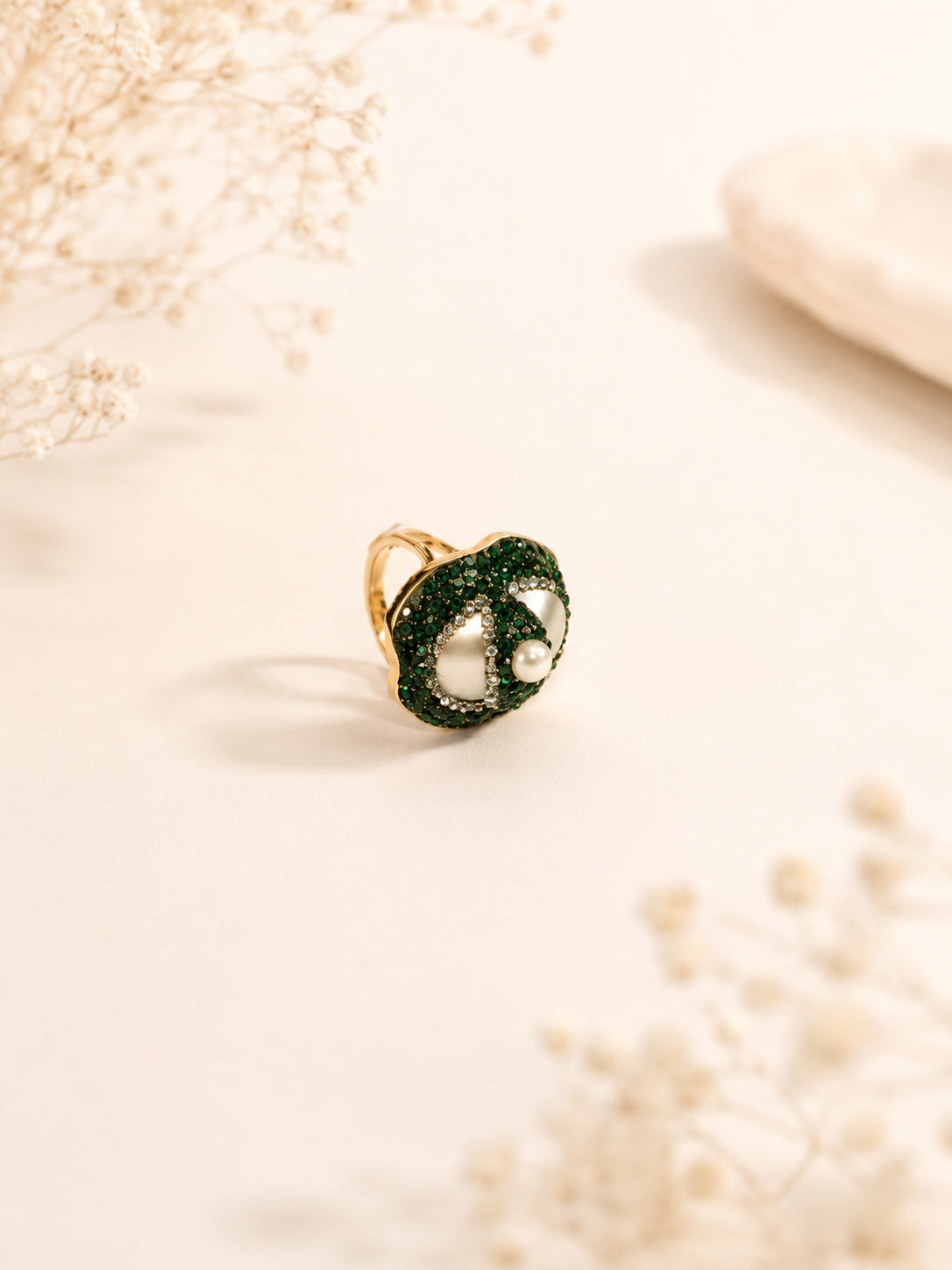 Aanura Gold Stainless Steel Pearl Statement Ring