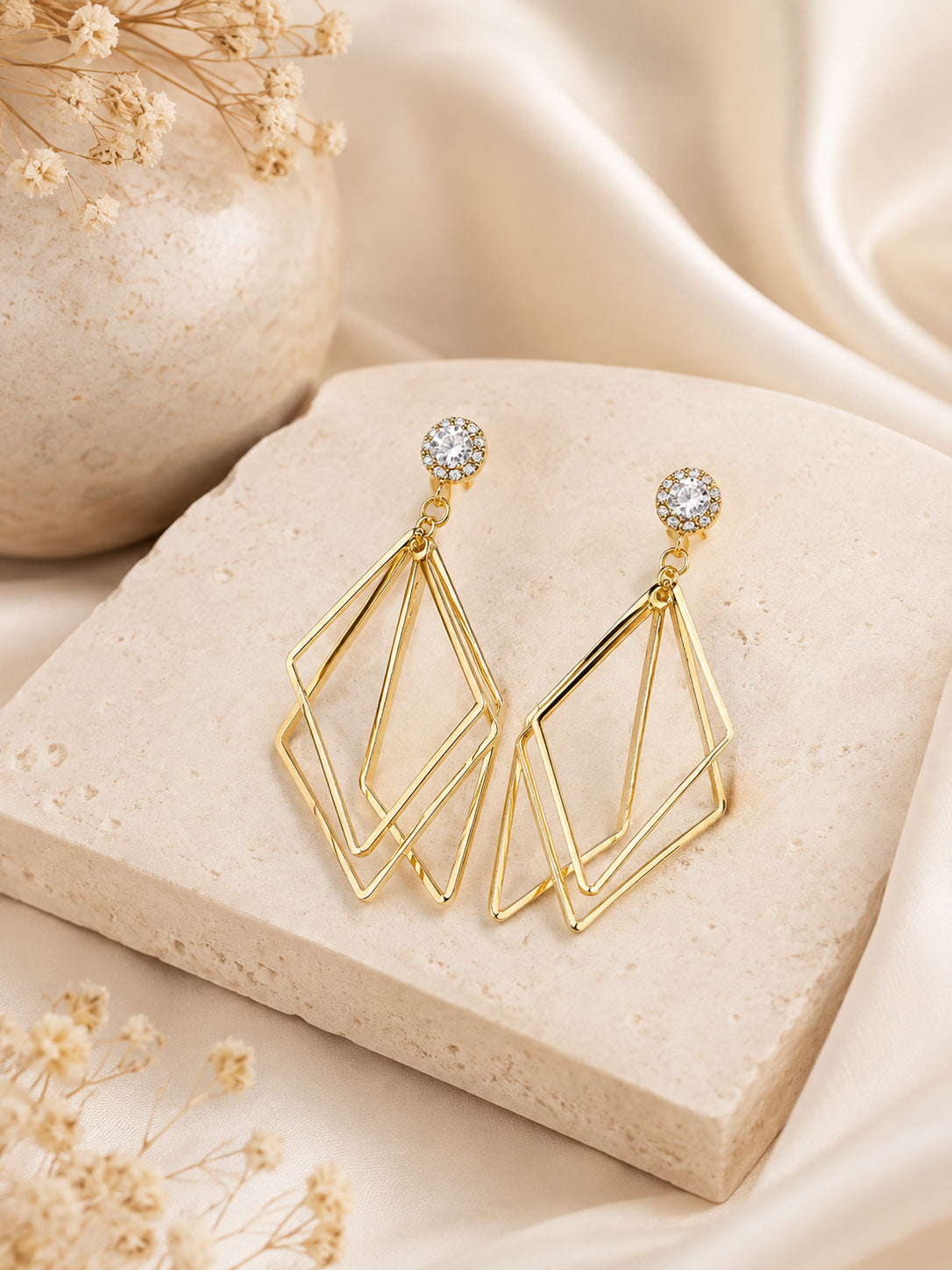 Aanura Geometric Crystal Gold Drop Earrings