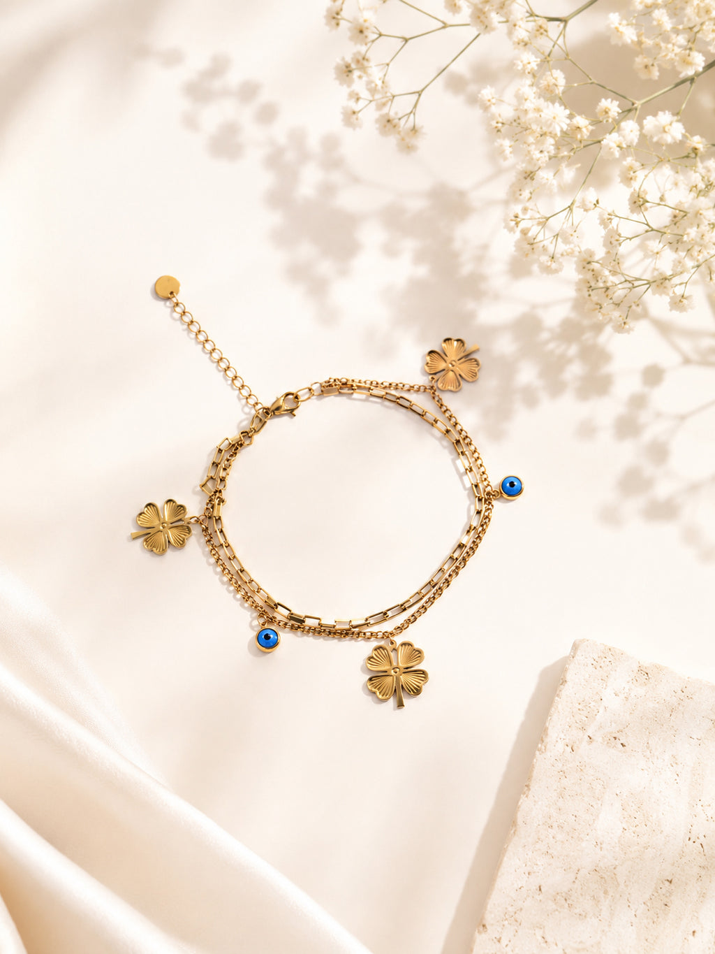 Aanura Clover Charm Adjustable Gold Bracelet