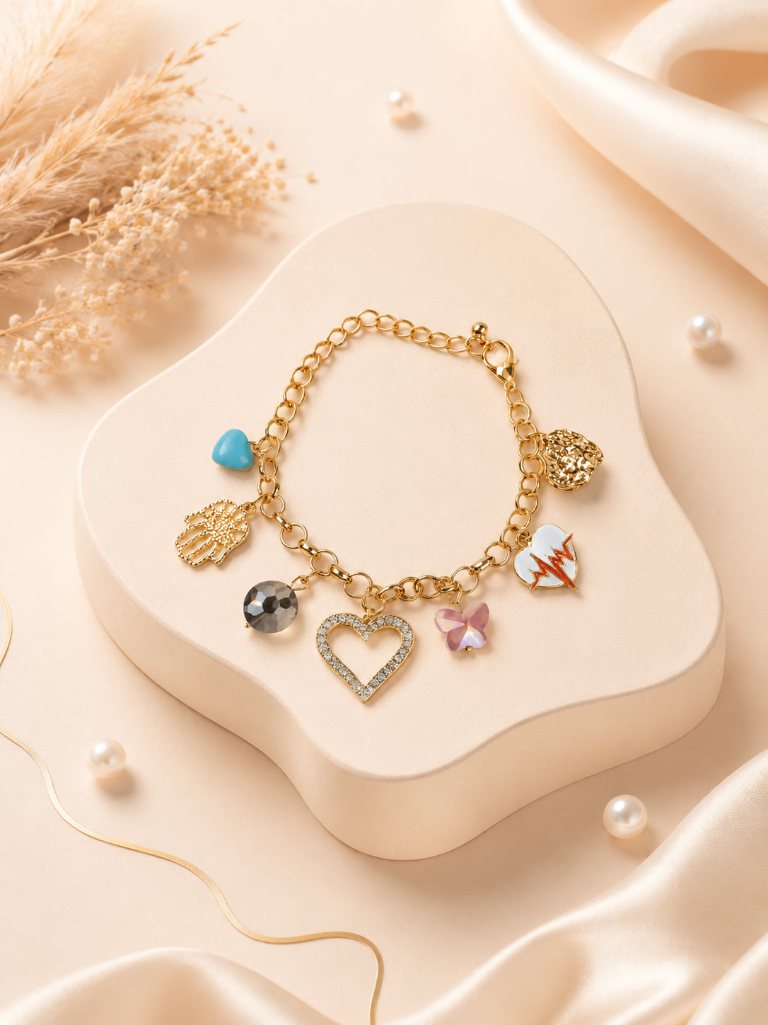 Aanura Multicharm Gold Bracelet with Motifs
