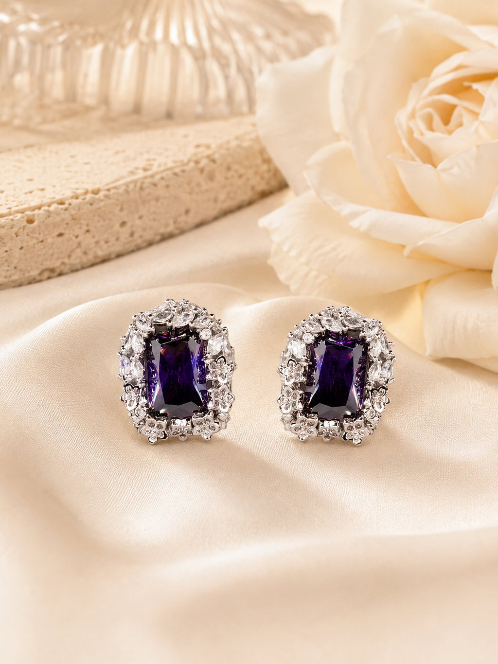 Aanura Yellow Radiant Floral Halo Stud Earrings