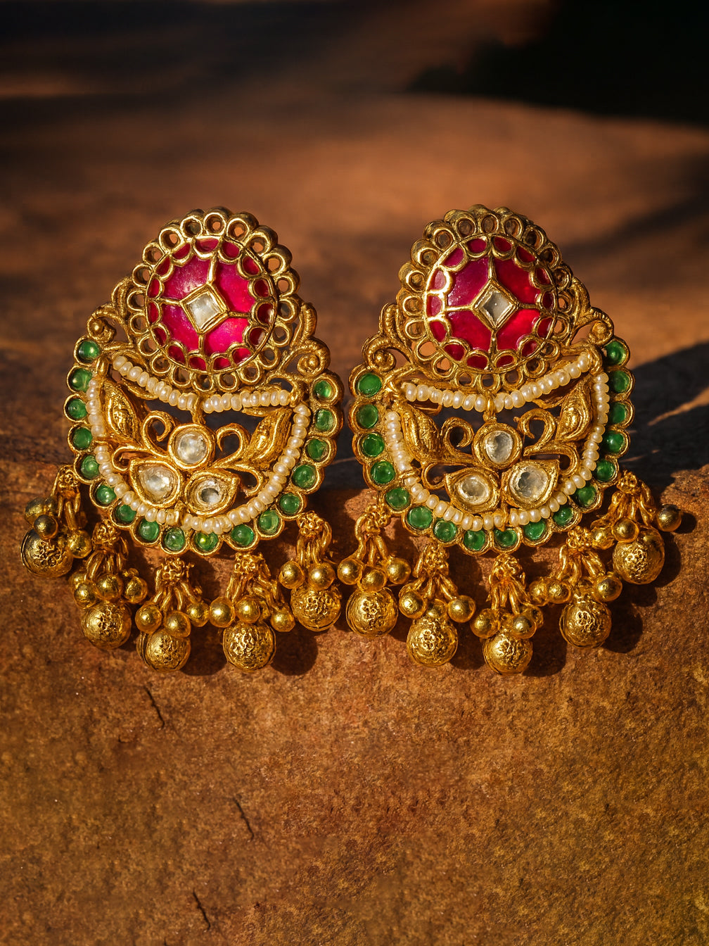 Aanura Gold-Plated Ruby Chandbali Ring