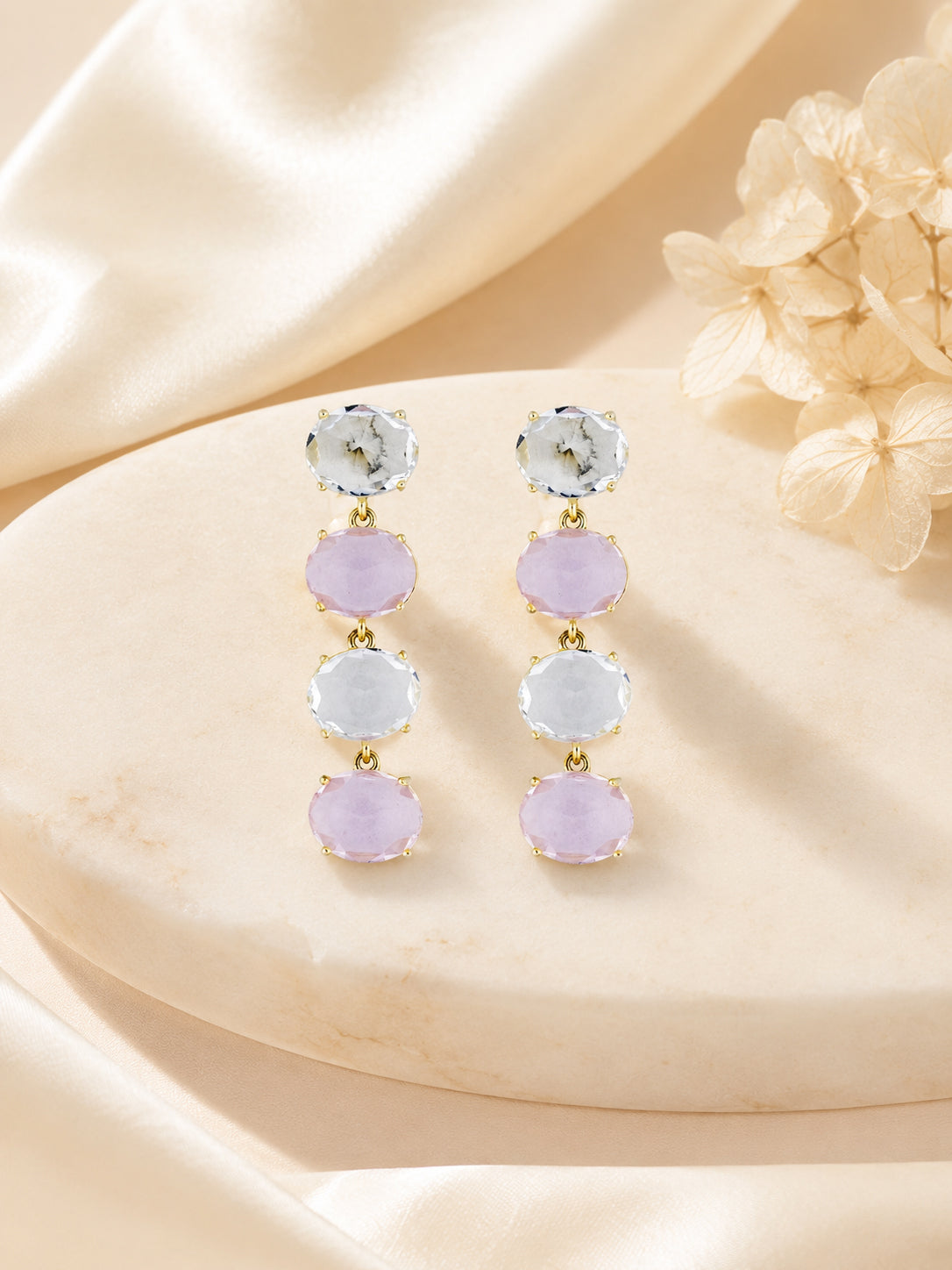 Aanura Aqua Blue & Clear Stone Drop Earrings