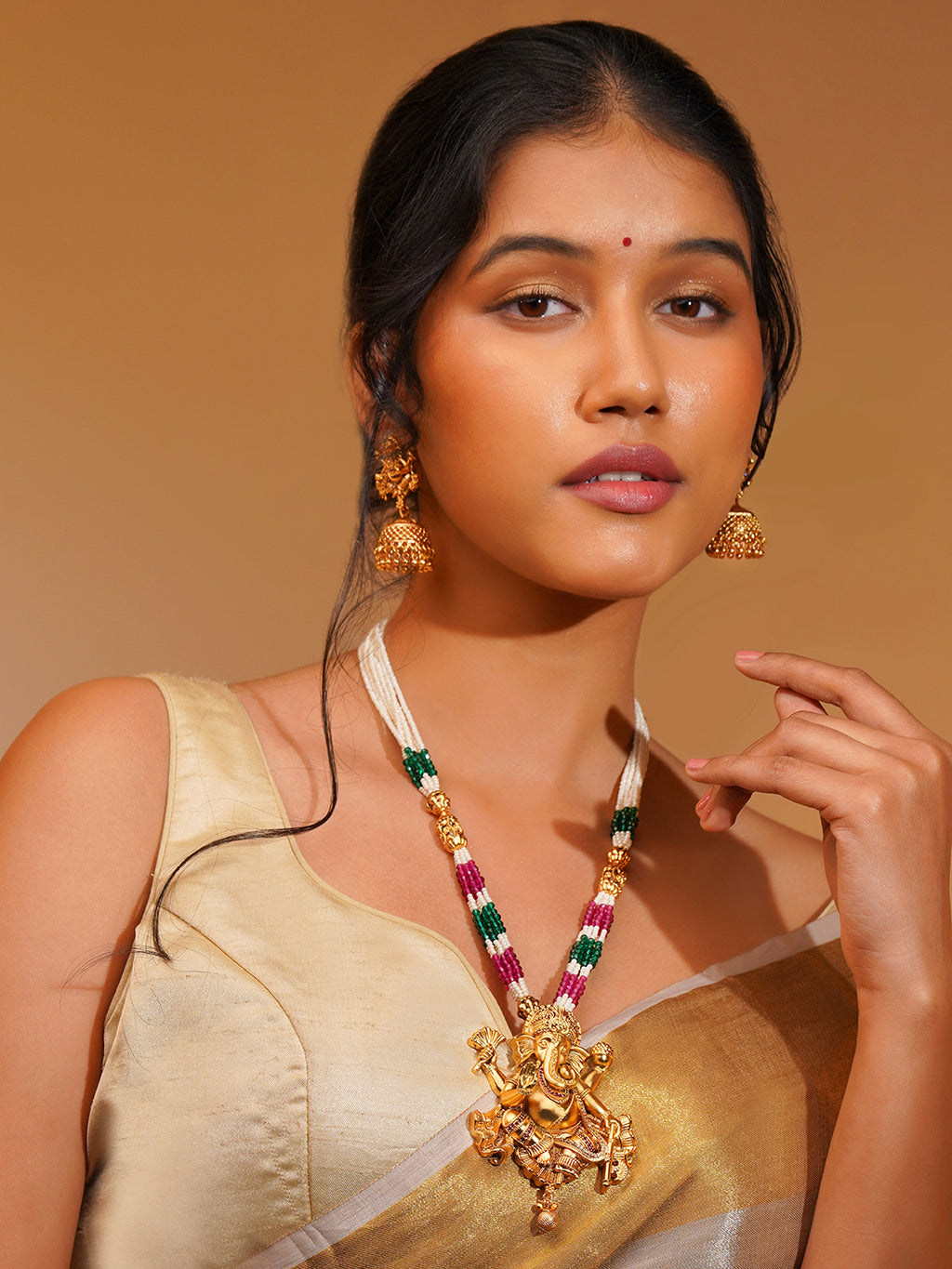 Aanura Gold Plated Sacred Motif Long Necklace Set