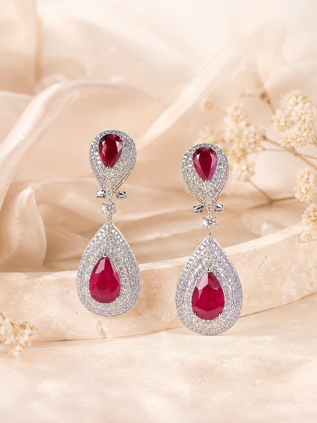 Aanura Ruby Teardrop Double Dangle Earrings