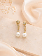 Pearl Drop Earrings with Cubic Zirconia in 18K Gold Plating