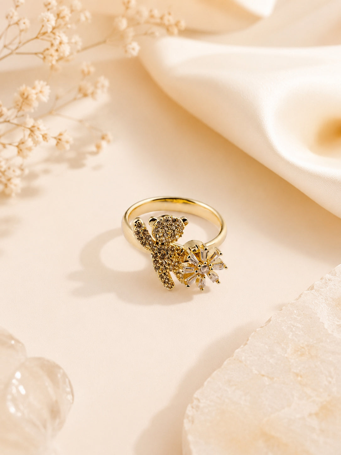 18K Gold Plated Teddy Bloom Crystal Ring