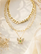Aanura Gold Layered Butterfly Pendant Necklace