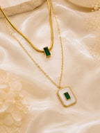 Aanura Emerald Square Dual-Layer Necklace