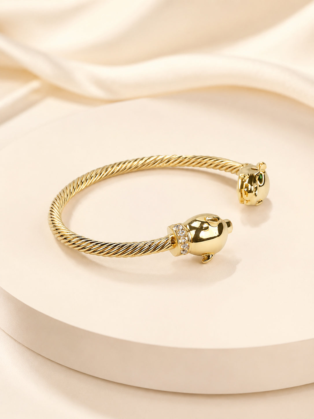Panther Head Gold Open Cuff Bracelet