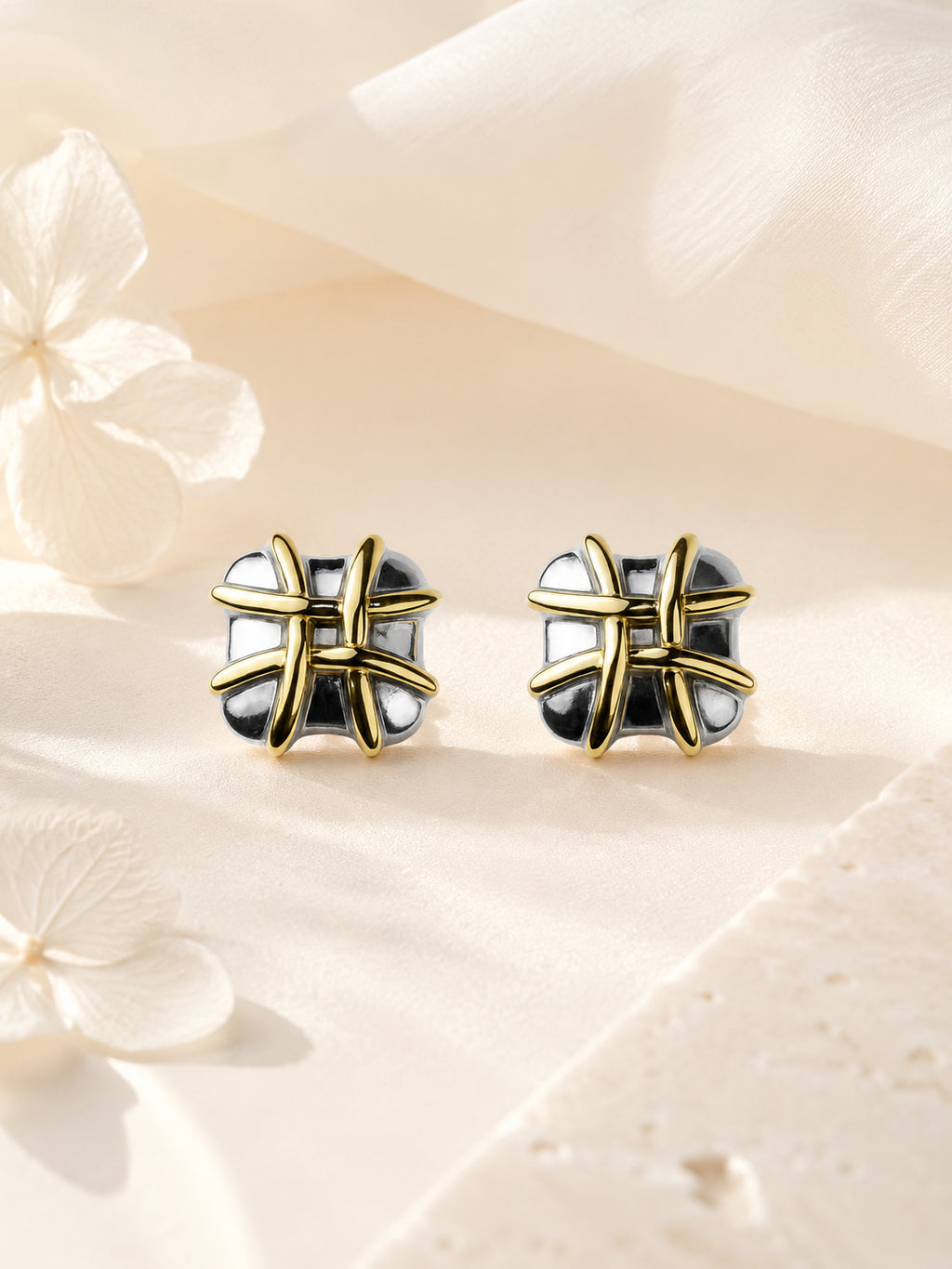 Aanura Stellar Grid Stainless Steel Stud Earrings