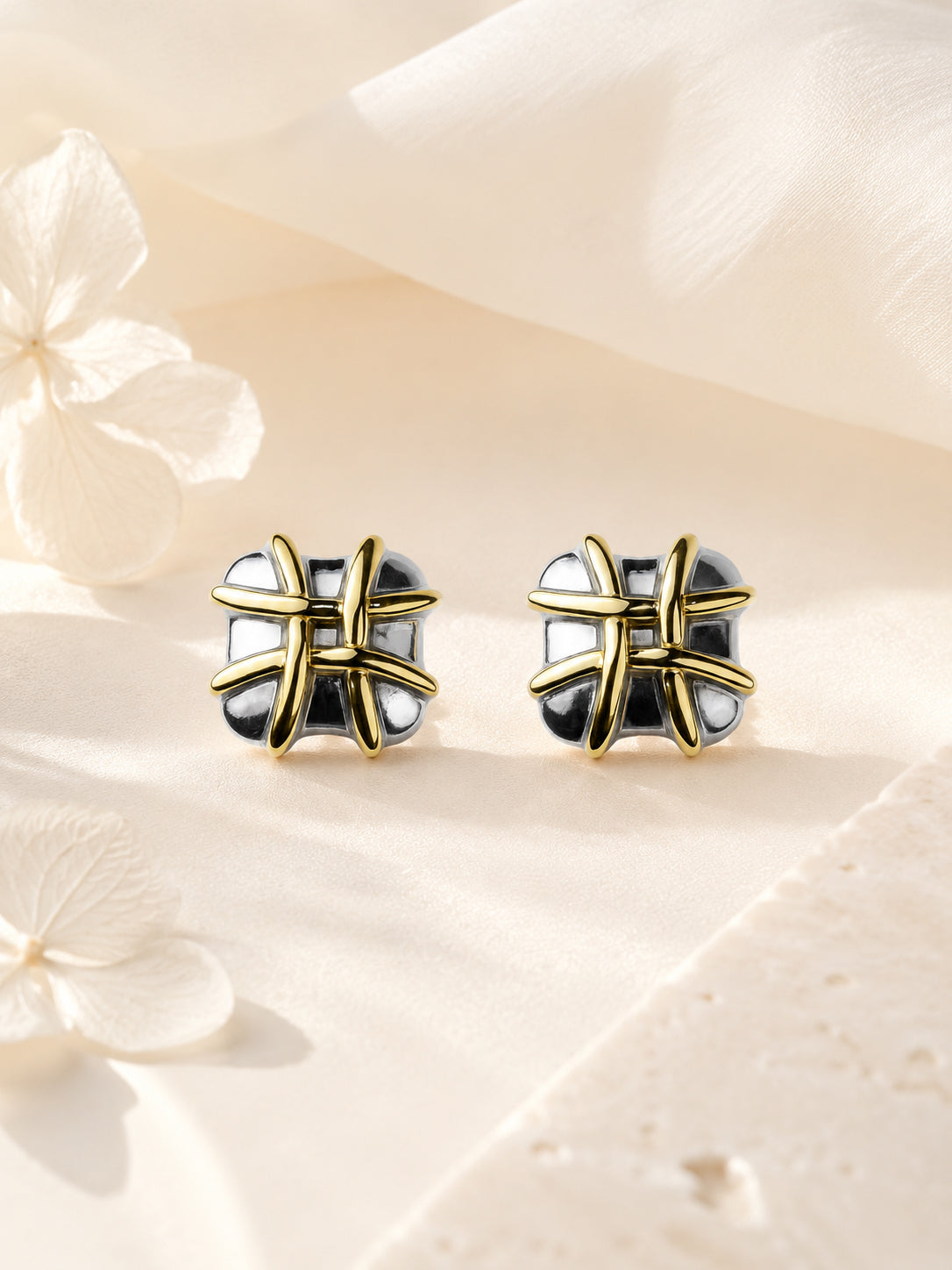 Aanura Stellar Grid Stainless Steel Stud Earrings
