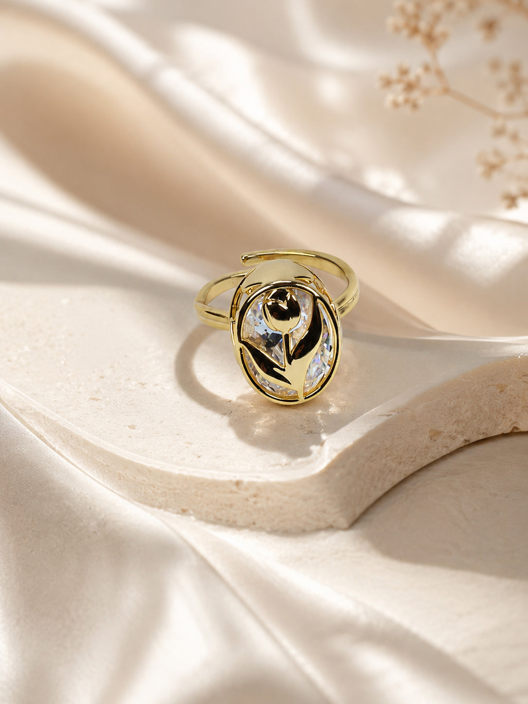18K Gold Plated Tulip Crystal Anti-Tarnish Waterproof Ring