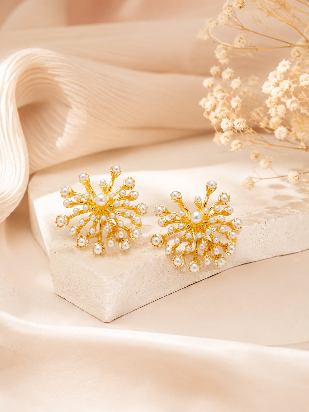 Aanura Pearl Starburst Gold Earrings