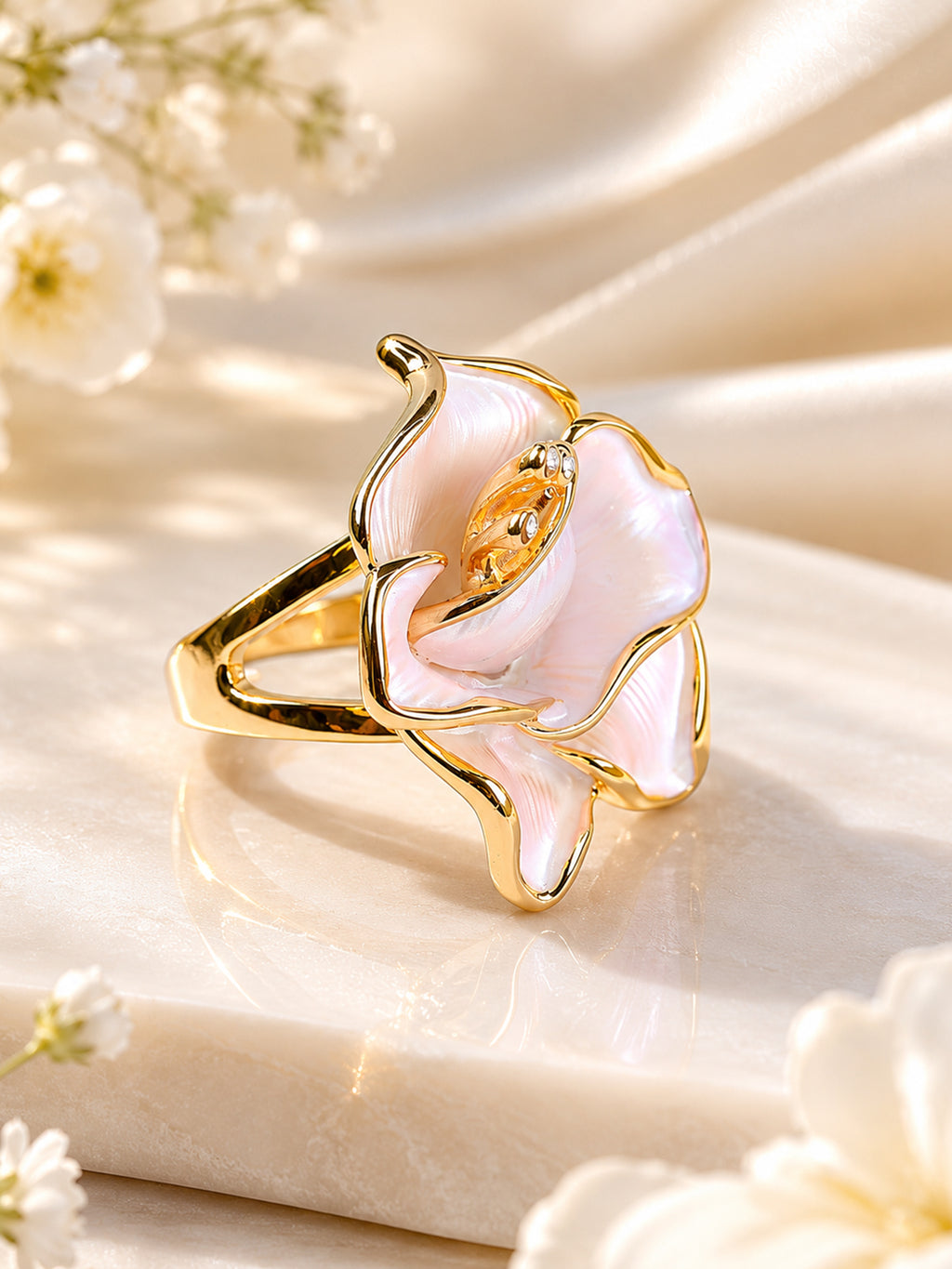 18K Gold Plated Pearl Bow Anti-Tarnish Waterproof Ring